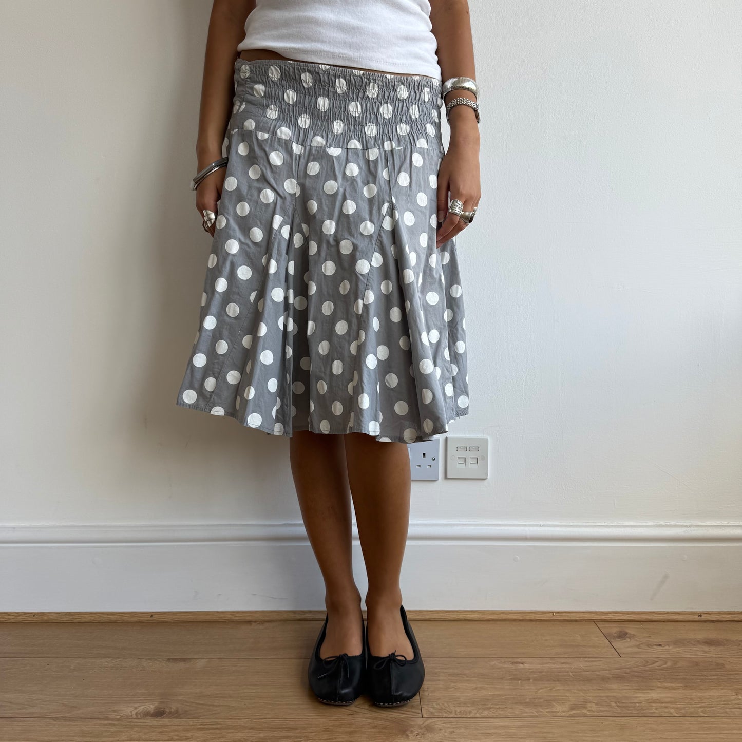 Smoke grey polka dot midi skirt - Size S