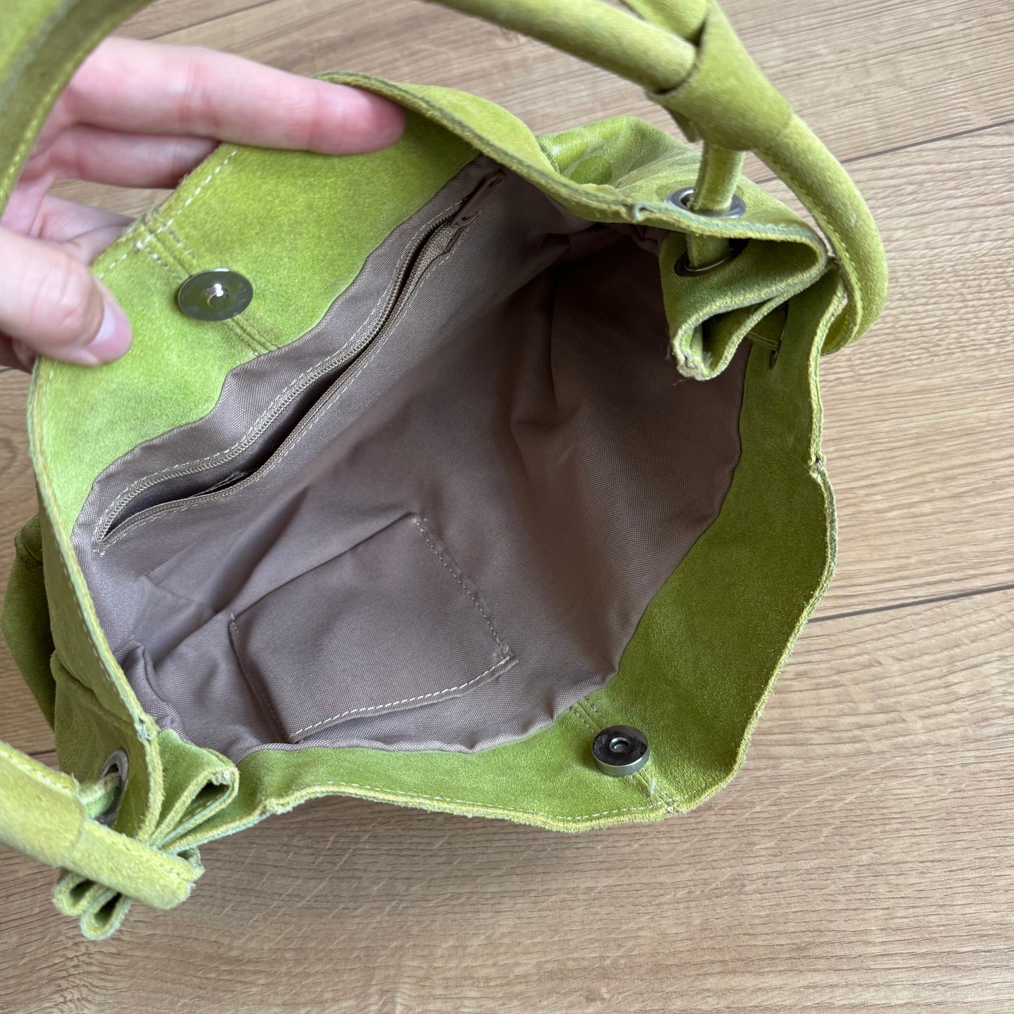 Green polka dot bag