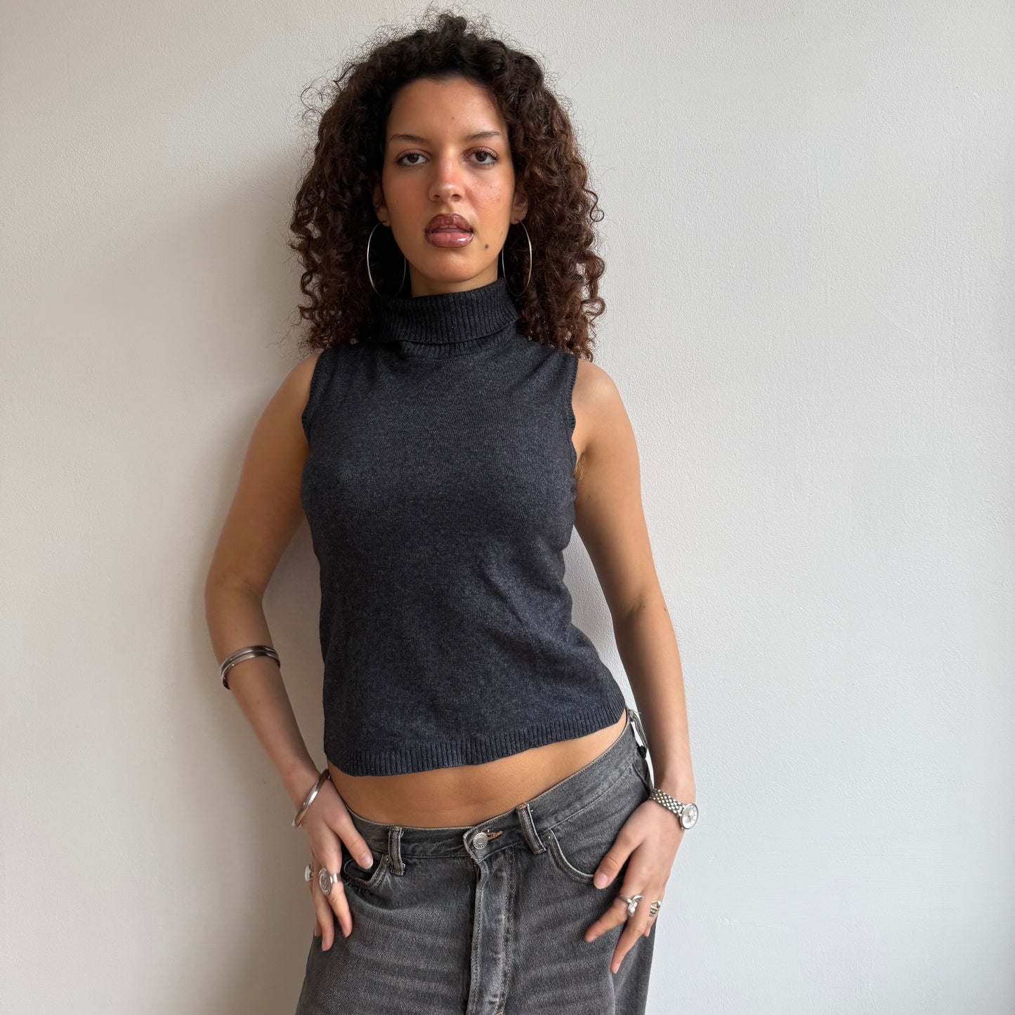 Grey sleeveless roll neck - Size S