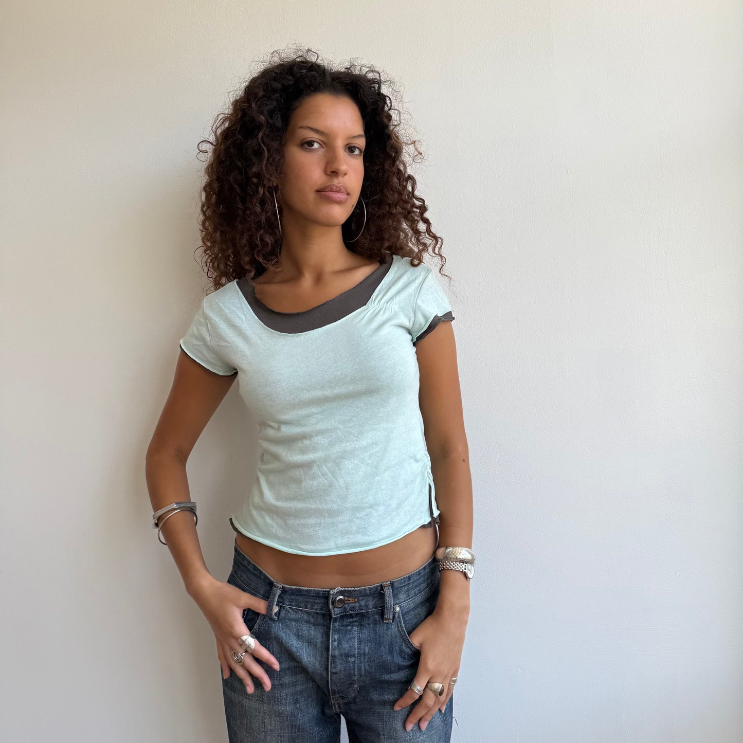 Turquoise + brown tshirt - Size S/M