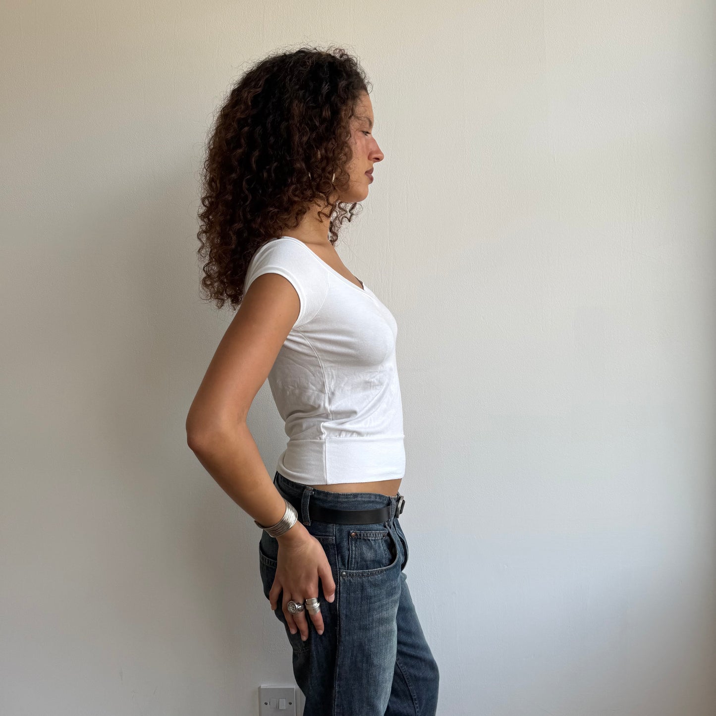 White v neck ruched top - Size M