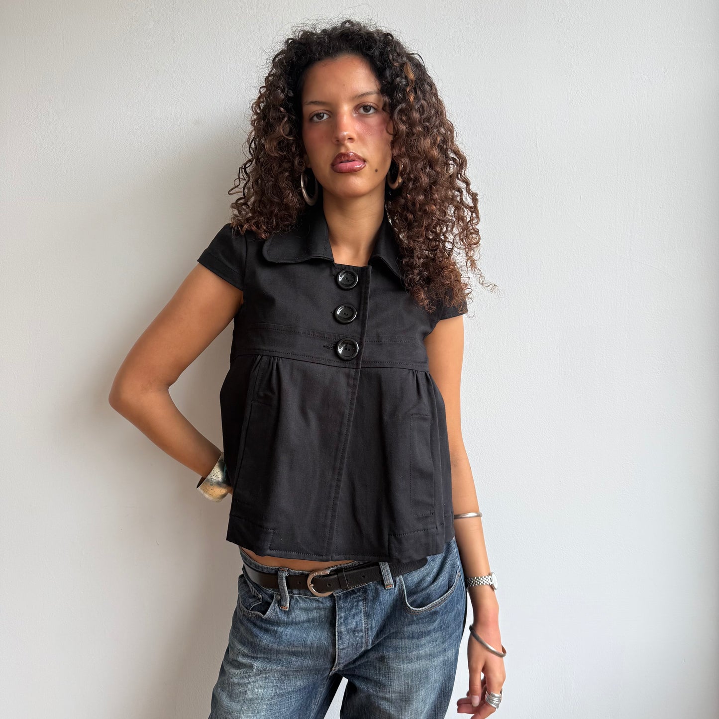Black short sleeve peacoat - Size S