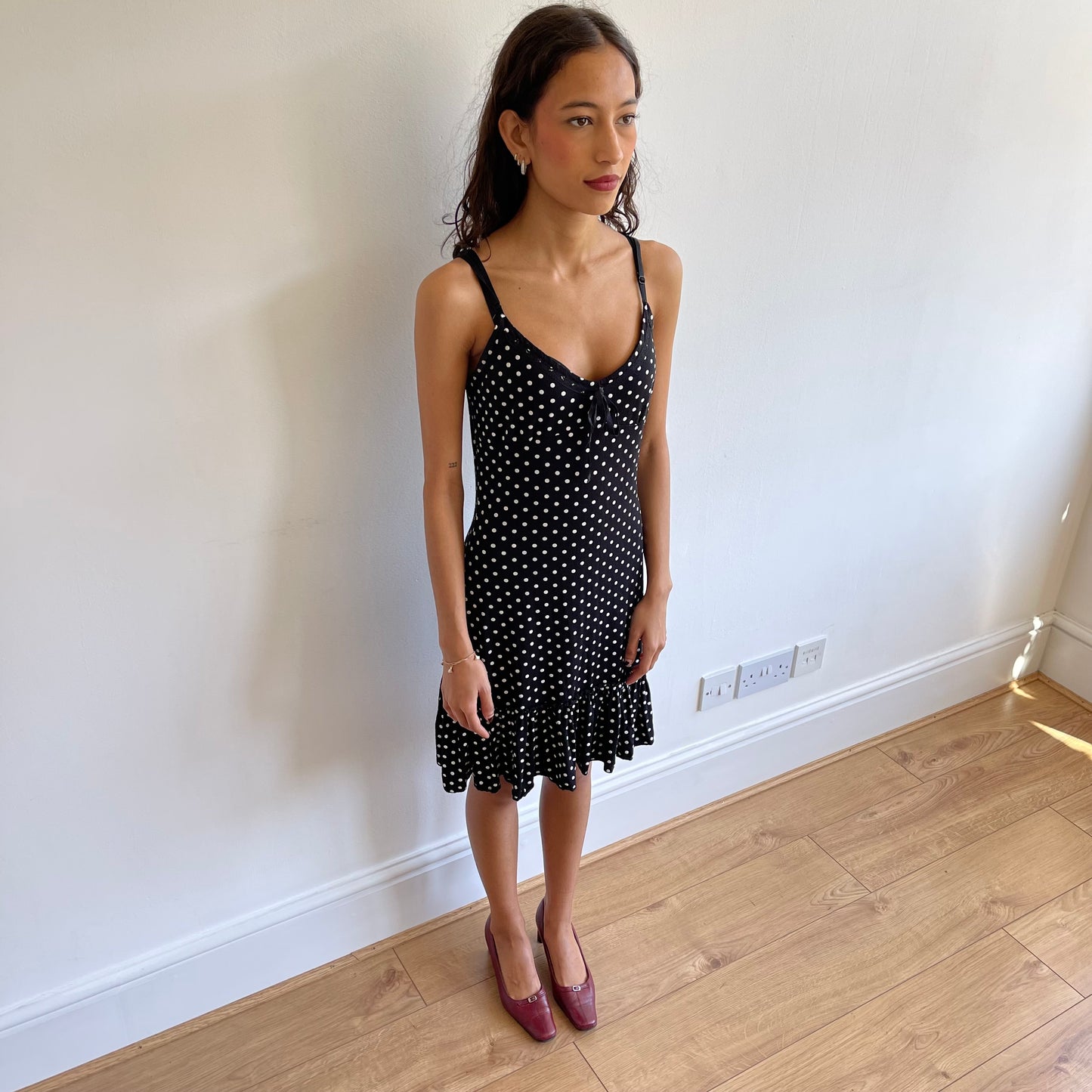 Black polka dot cami dress - Size S