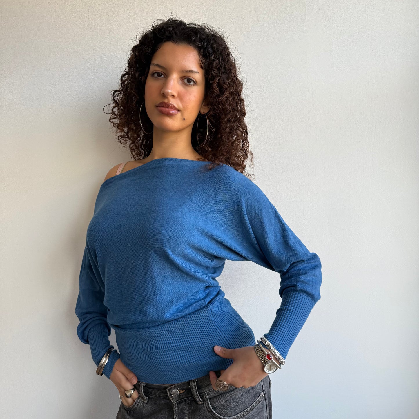 Blue slouchy knit jumper - Size S-M