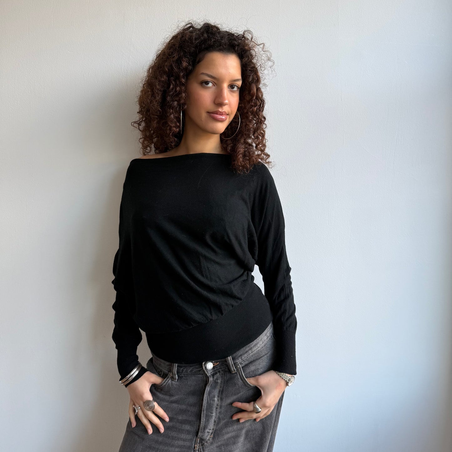 Black slouchy knit jumper - Size S
