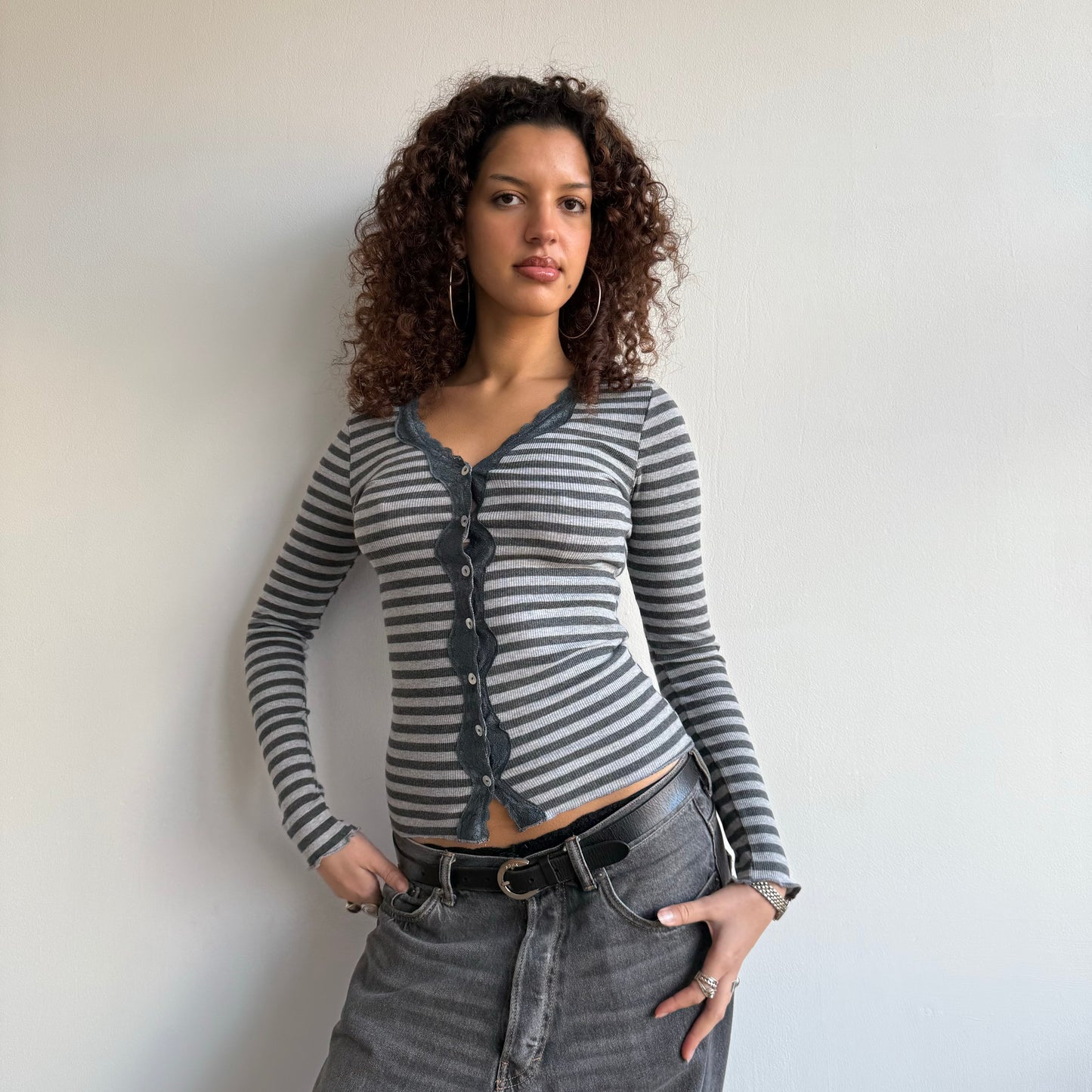 Grey stripe cardigan - Size S