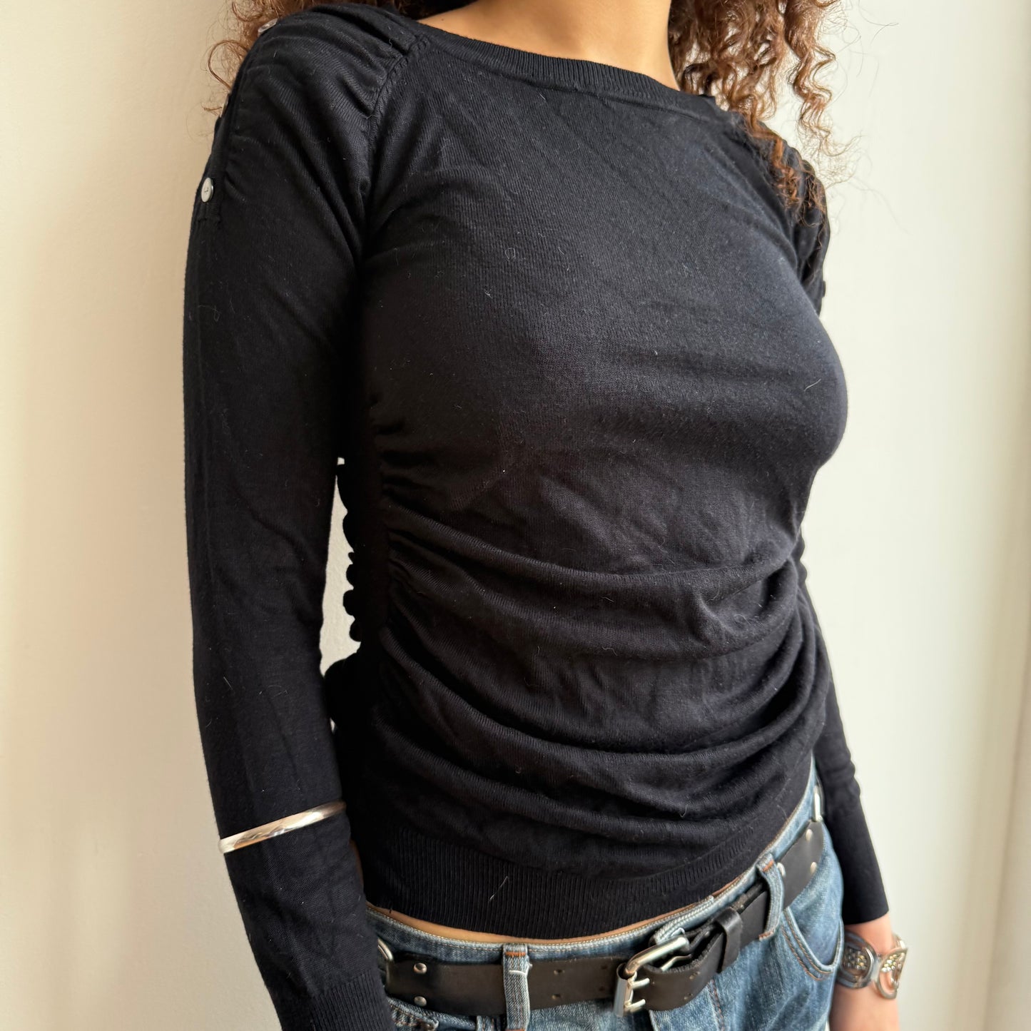 Black ruched button knit - Size S