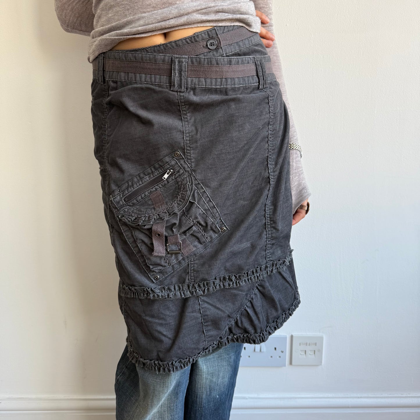 Grey cord archival midi skirt - Size M