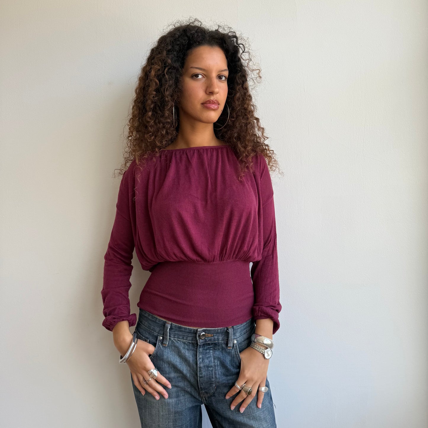 Burgundy slouchy keyhole knit - Size S