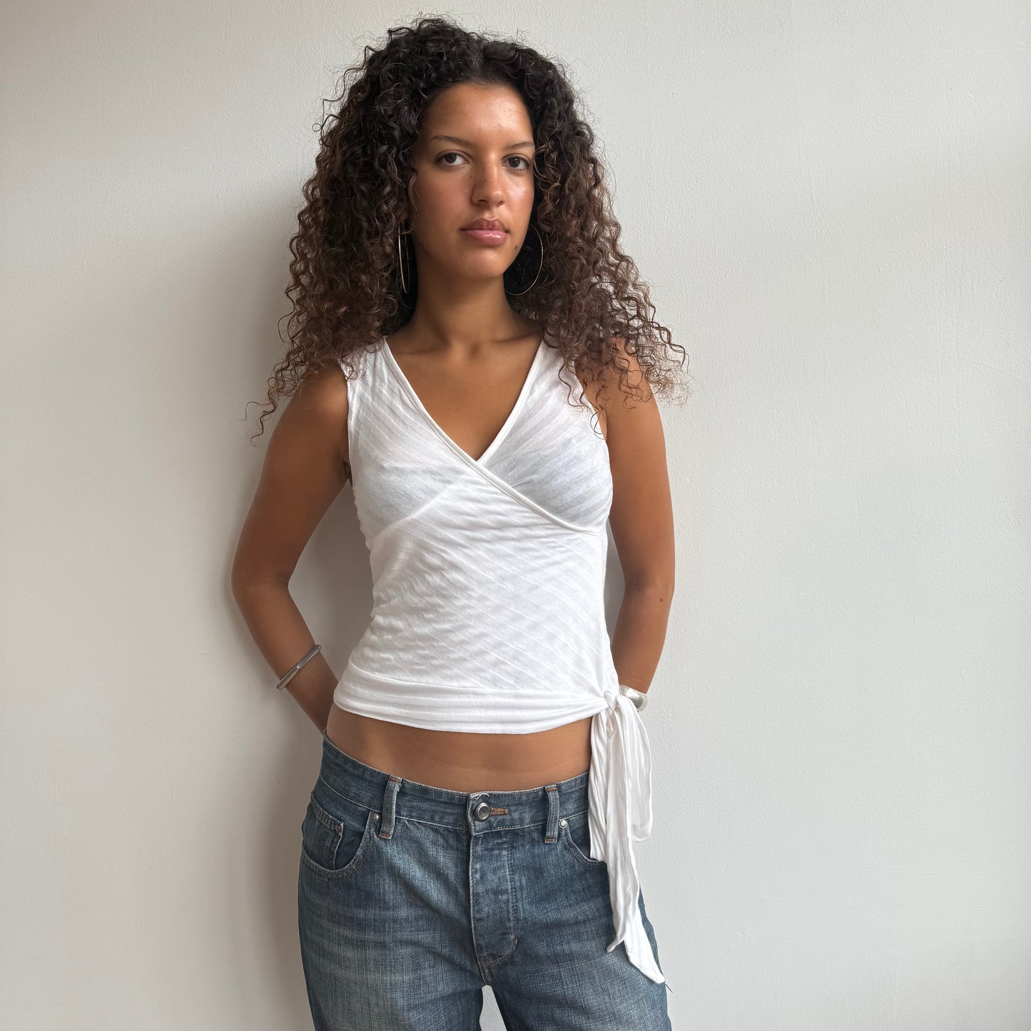 White stripe wrap top - Size S