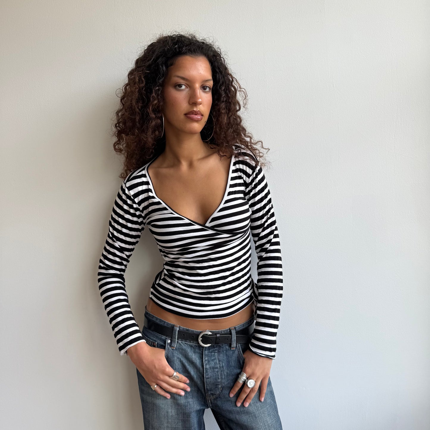 Black + white ballet wrap top - Size S/M