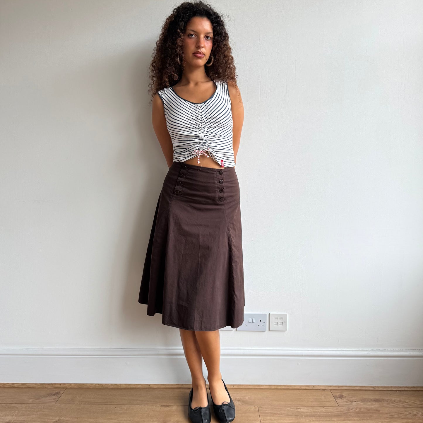 Brown button midi skirt - Size S