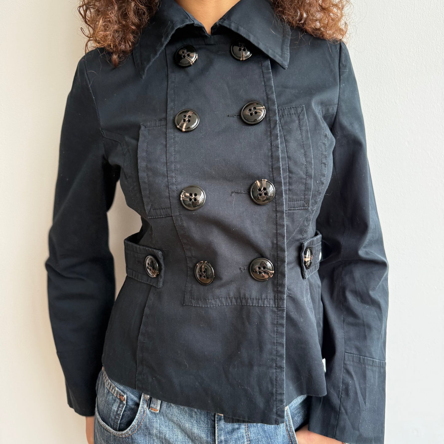 Black button waist peacoat - Size S