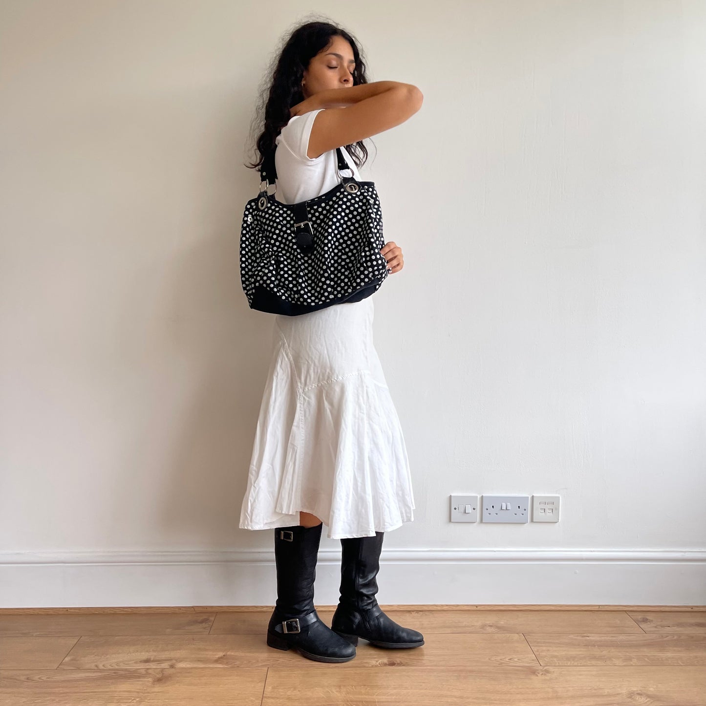 Black polka dot bag