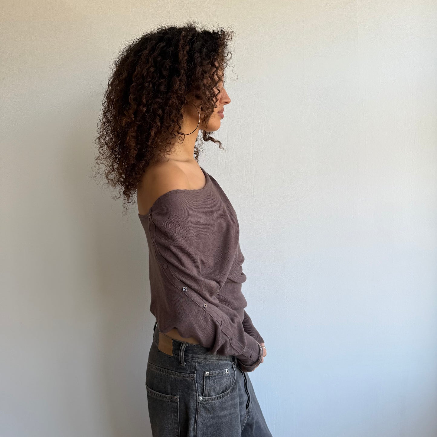 Brown slouchy button arm knit - Size S/M
