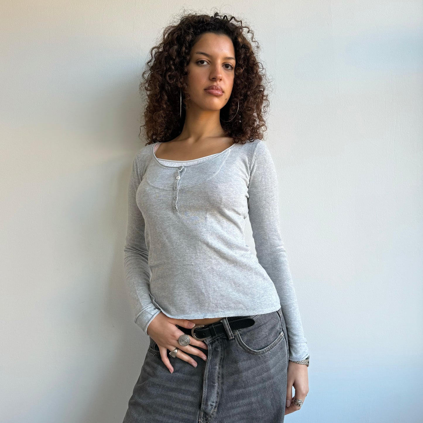 Grey button top - Size S