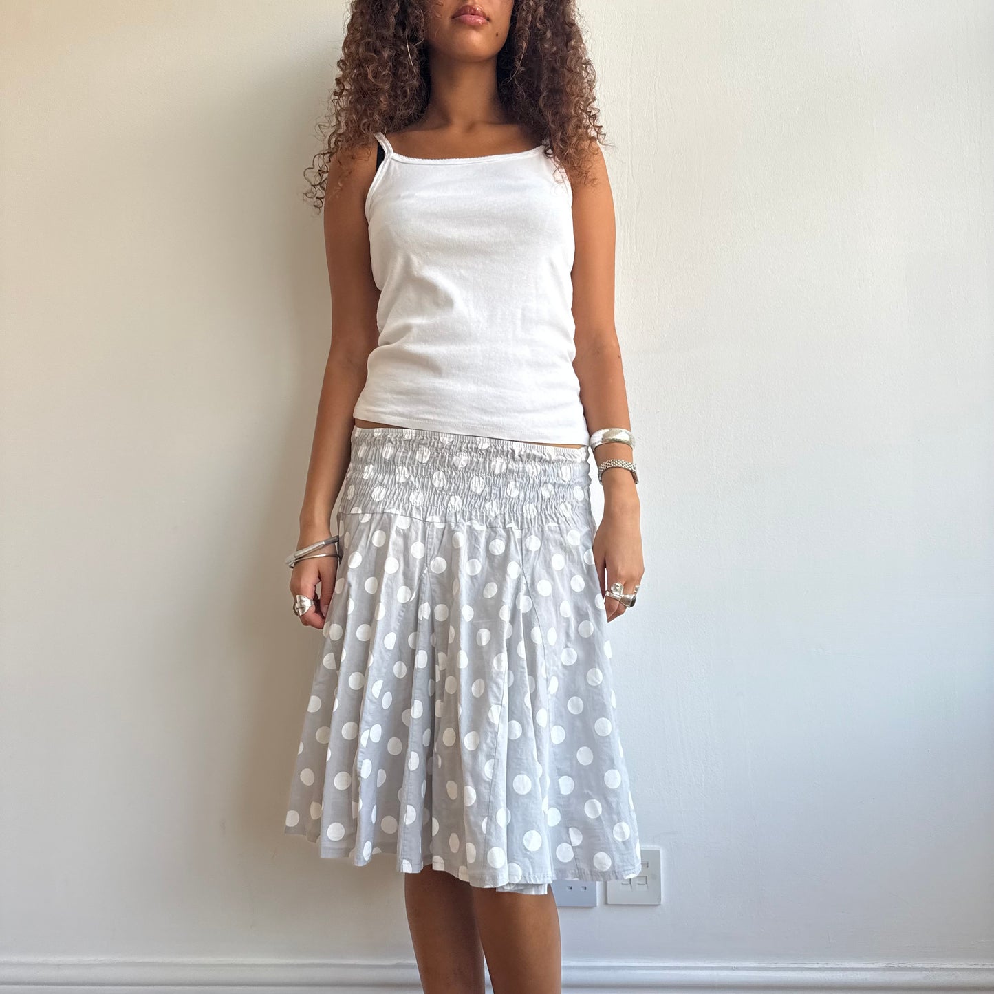 Light grey polka dot midi skirt - Size S