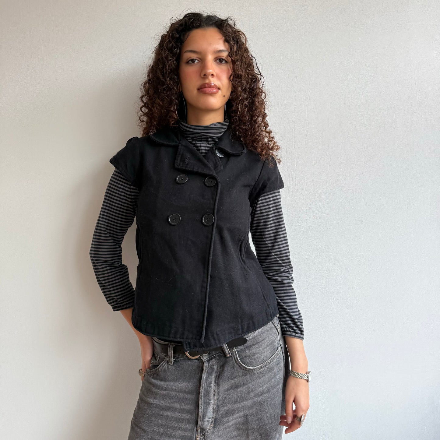 Black short sleeve peacoat - Size S