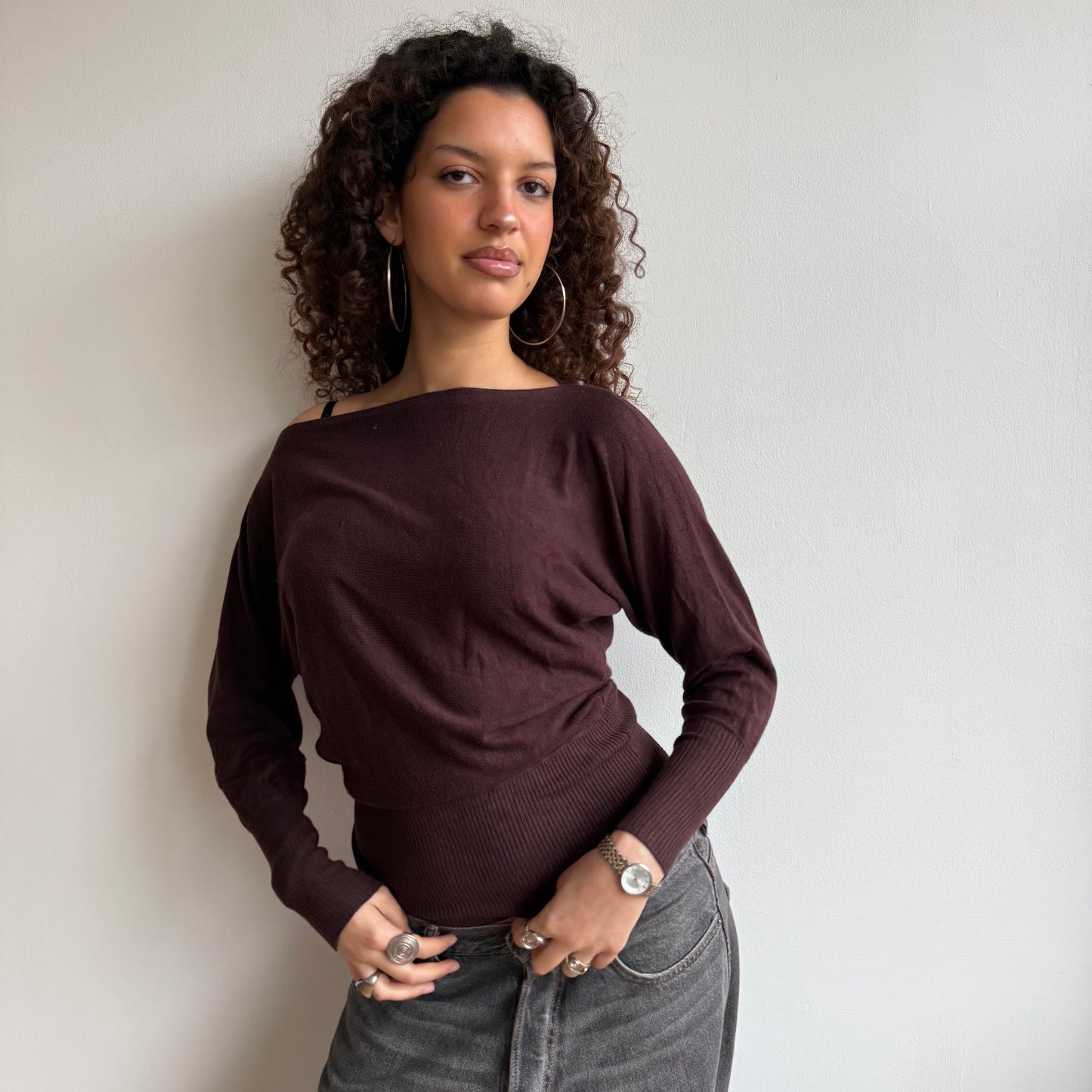 Brown slouchy knit jumper - Size S-M