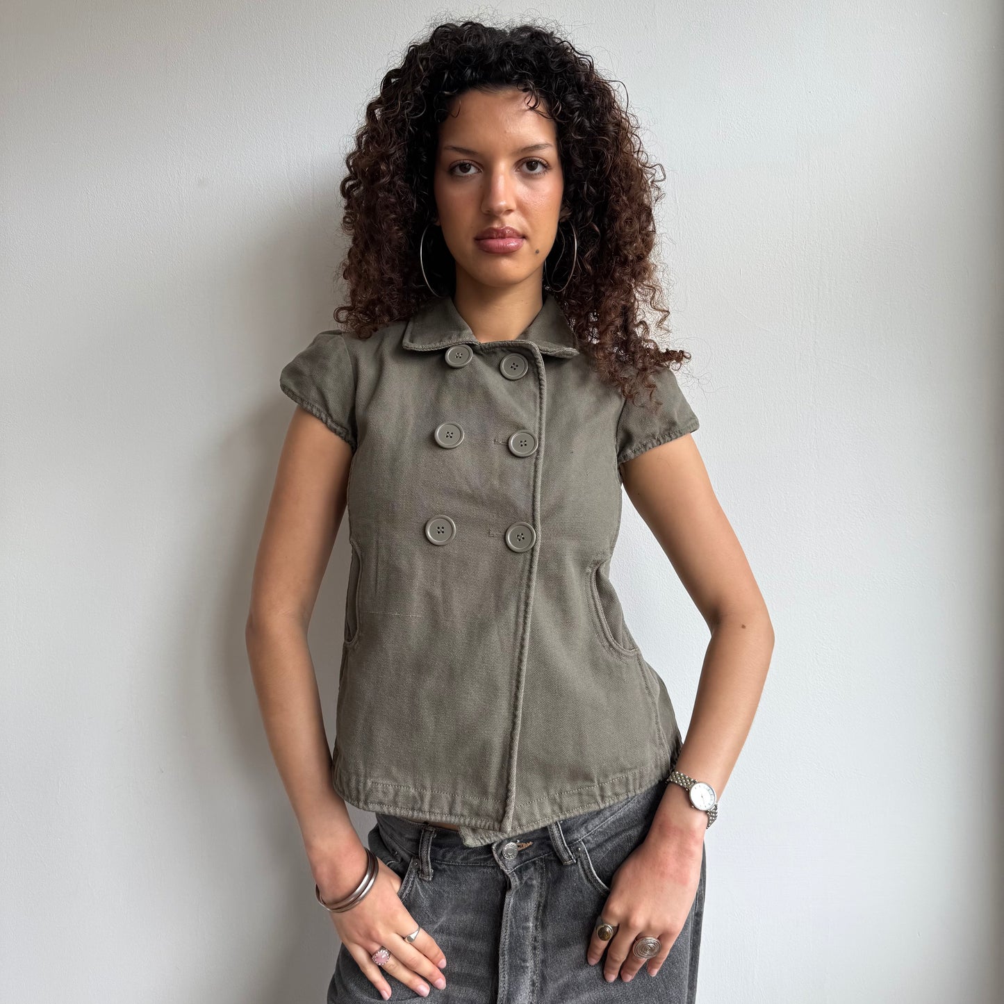 Khaki short sleeve peacoat - Size S