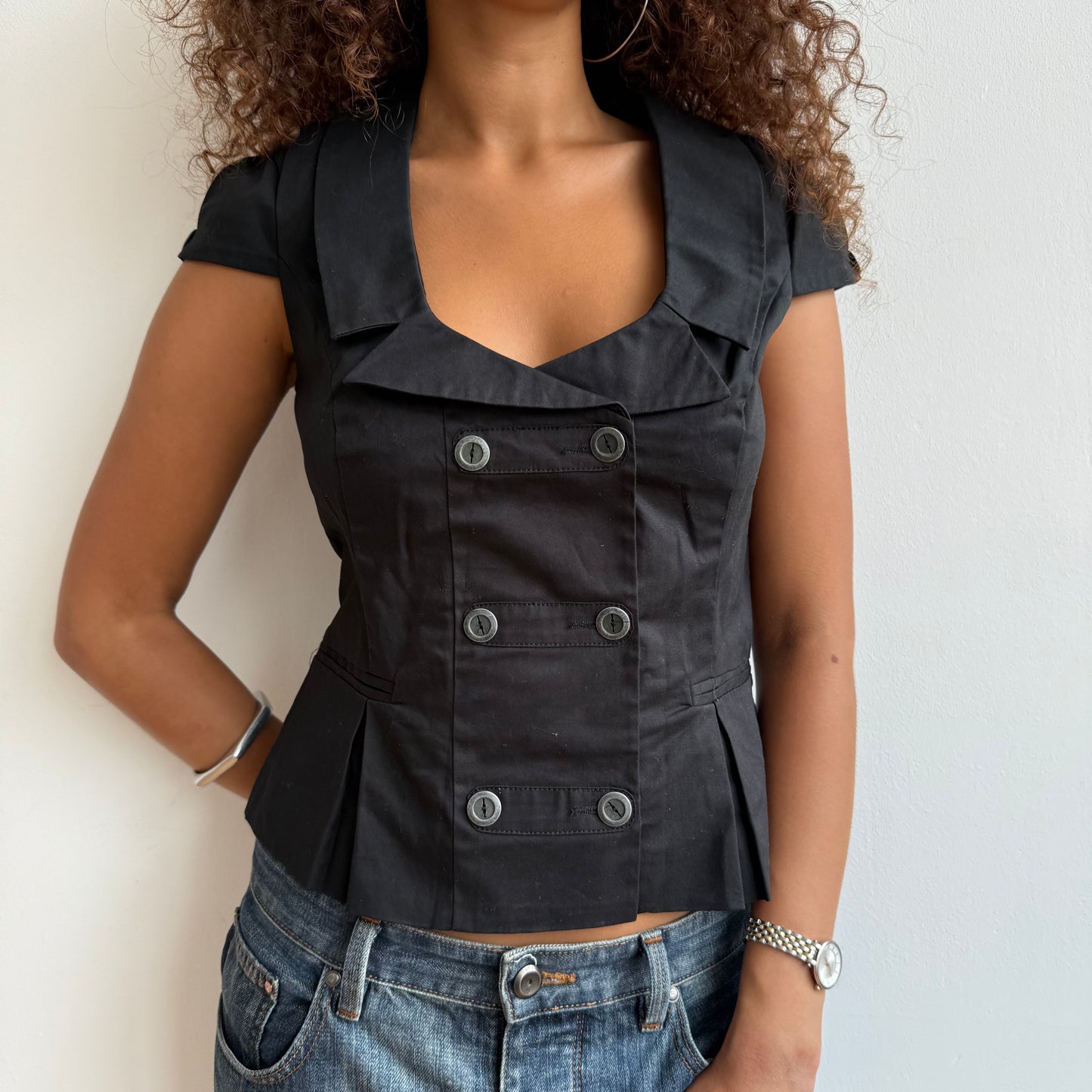 Black short sleeve waistcoat - Size XS, S, M + L
