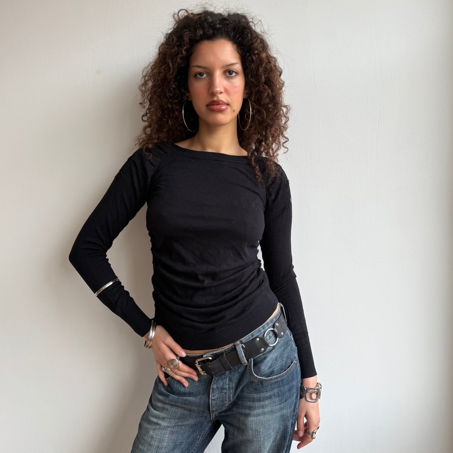 Black ruched button knit - Size S