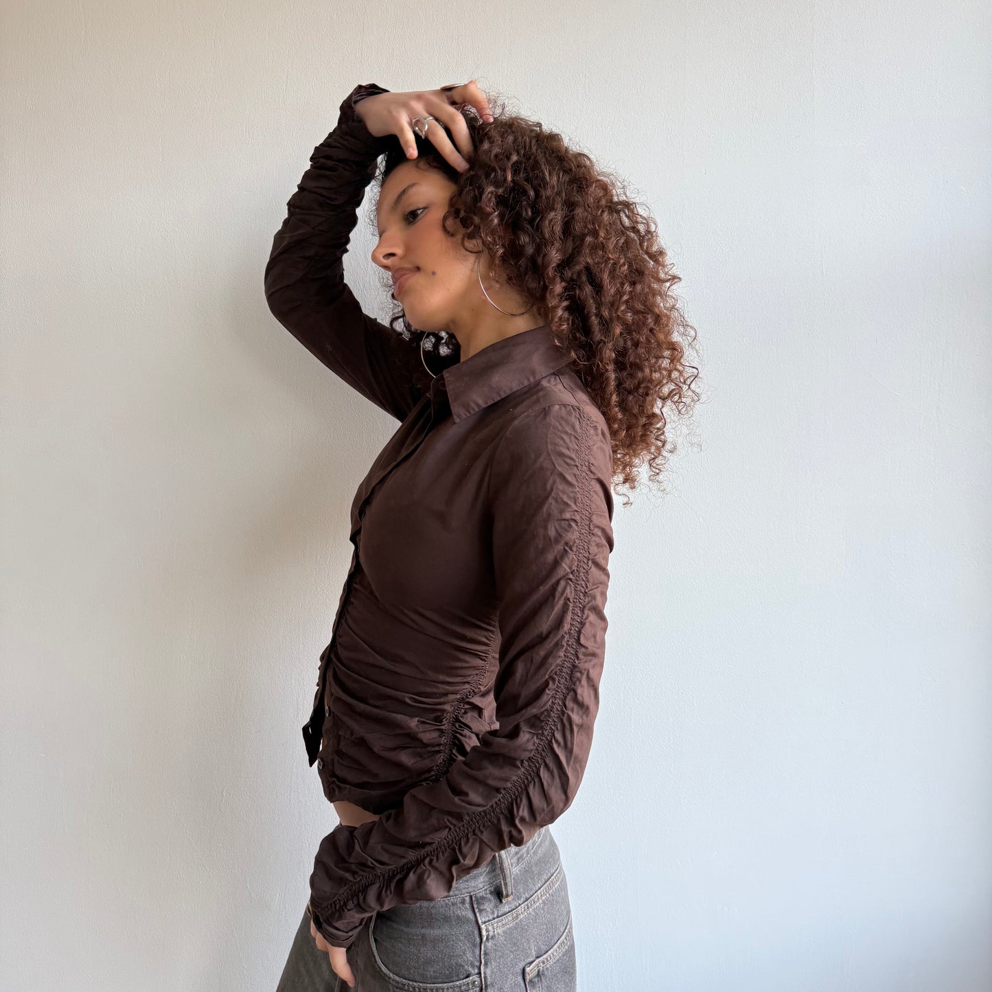 Brown ruched shirt - Size XS