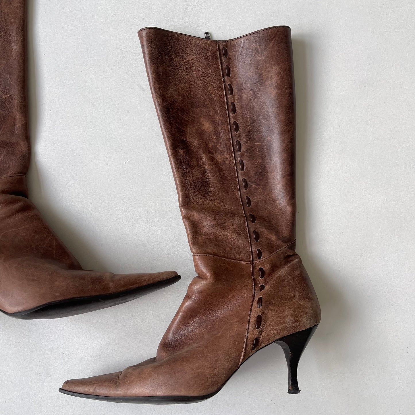 Brown leather stitch boots - Size UK6
