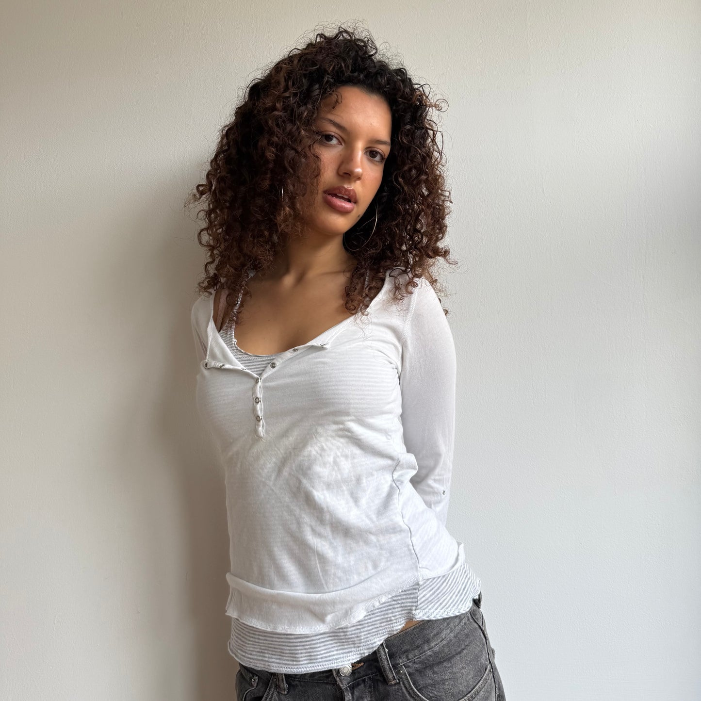White + grey double layer top - Size M