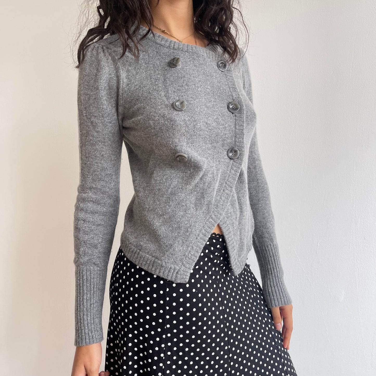 Grey asymmetric button jumper - Size M