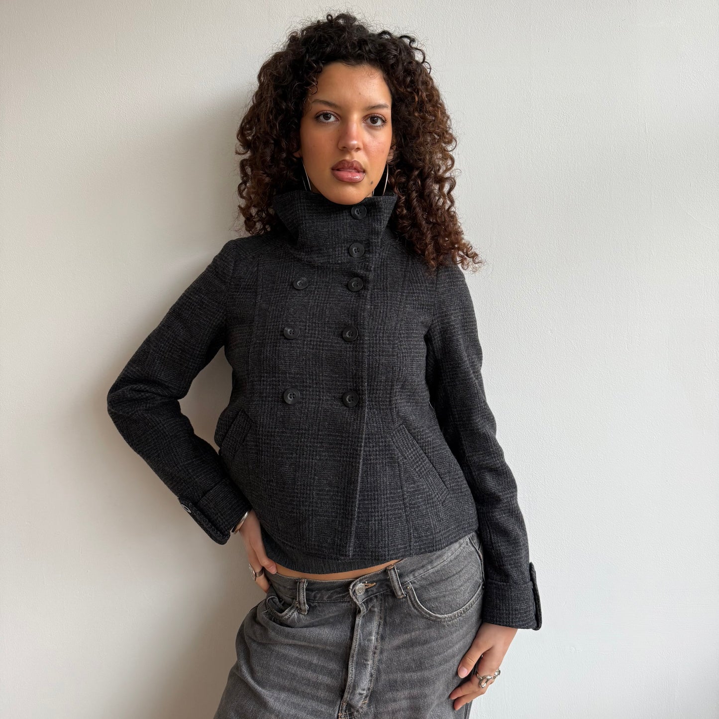 Plaid wool peacoat - Size S