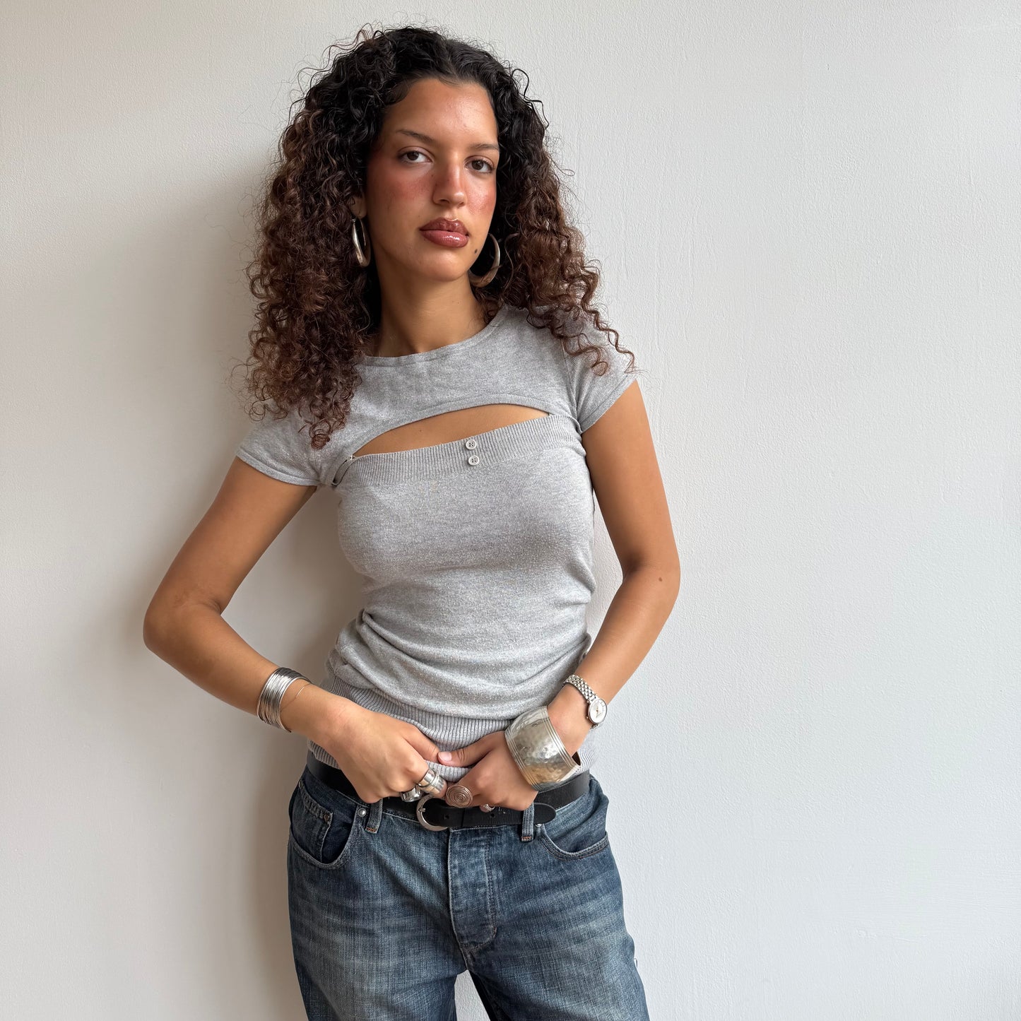 Grey open front knit - Size S