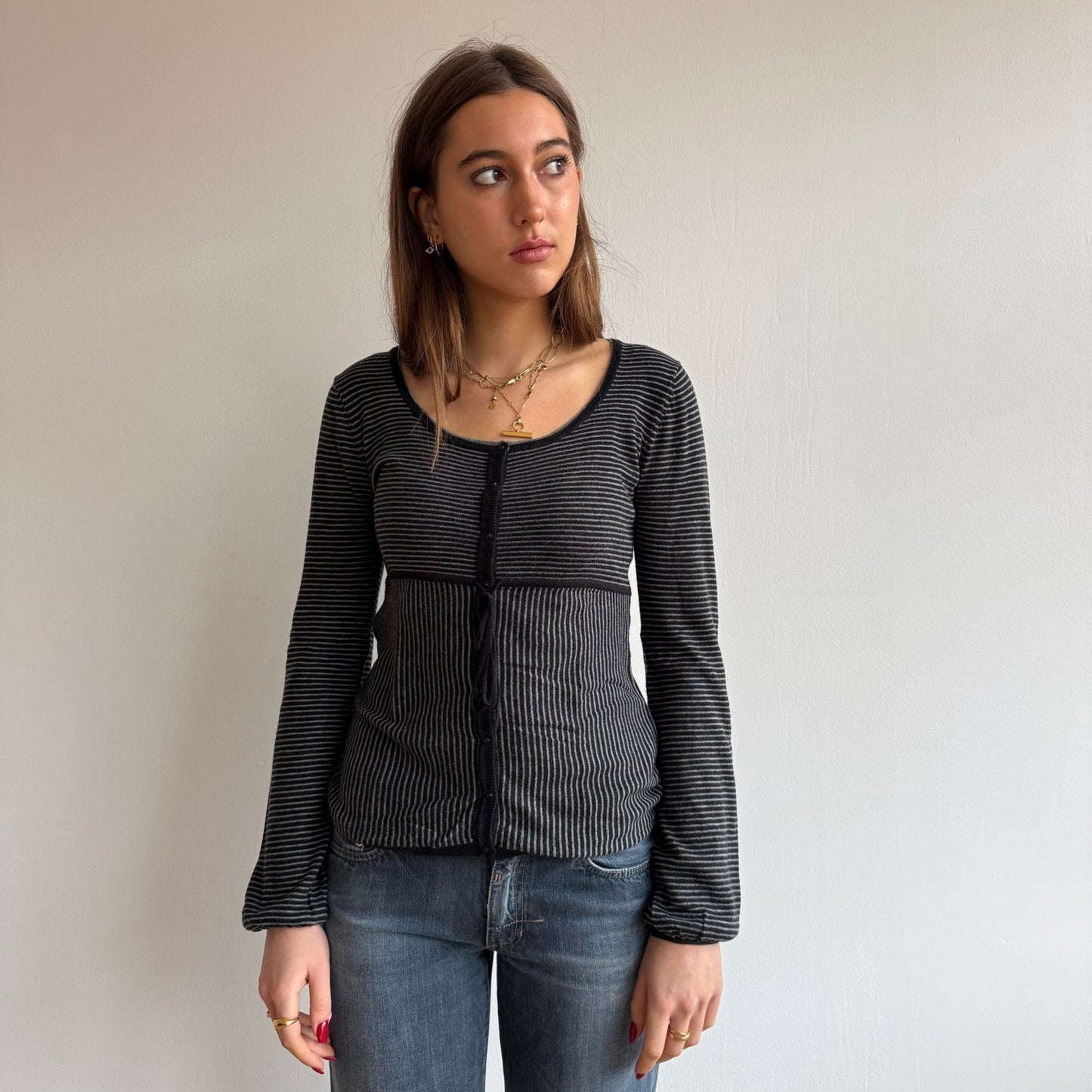 Stripe tie front knit - Size S