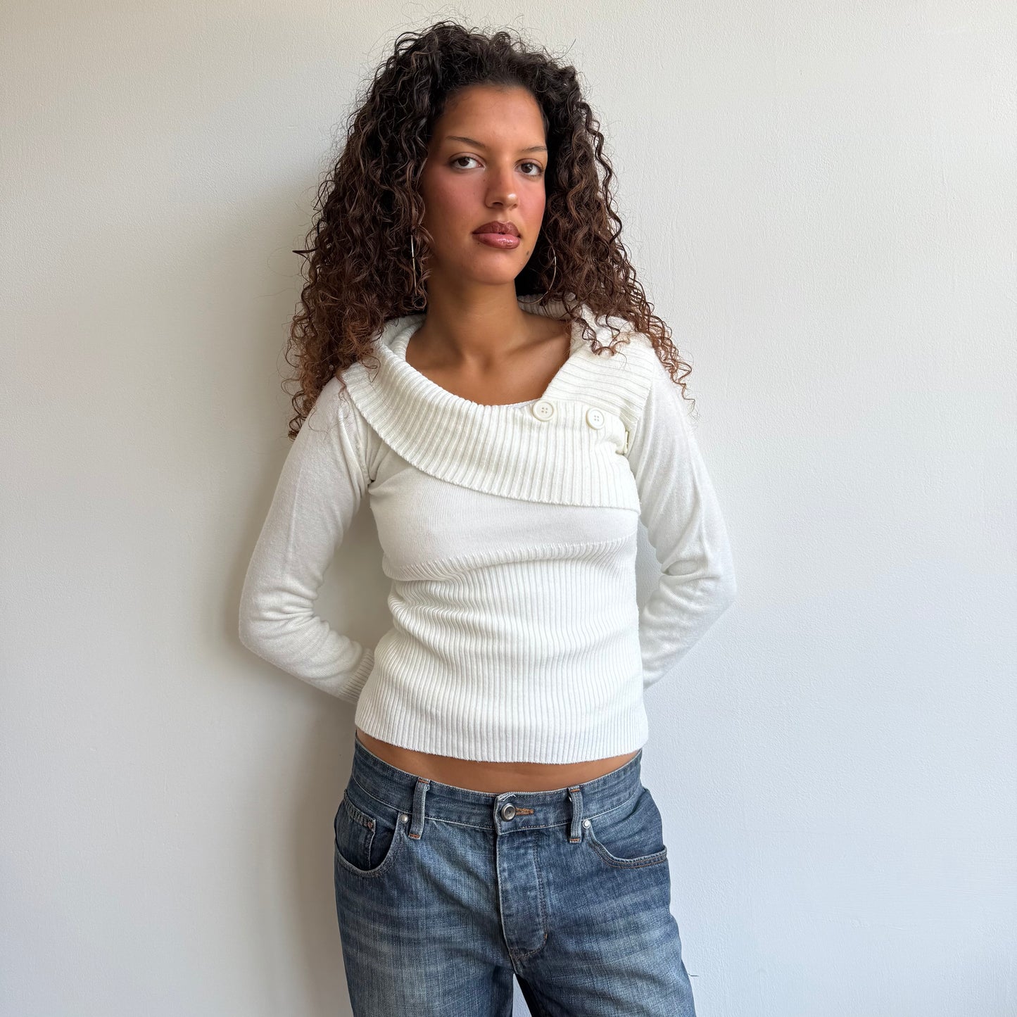 White button neck knit - Size S