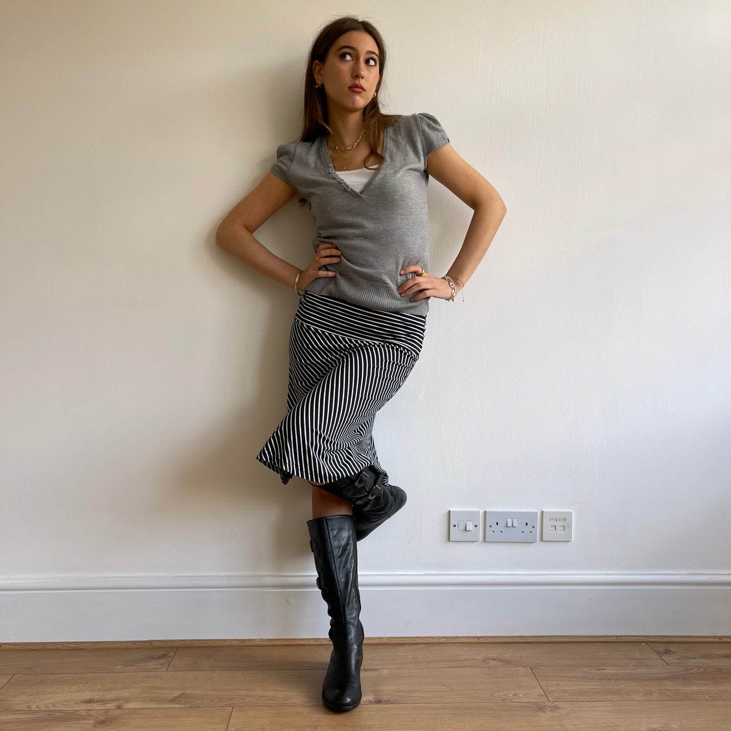 Black and white stripe skirt - Size S