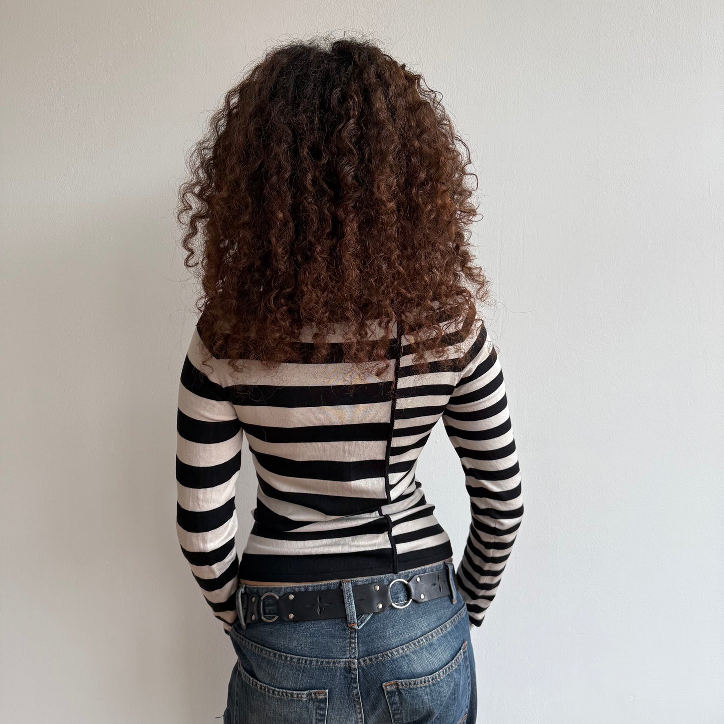 Black + white dual stripe top - Size S