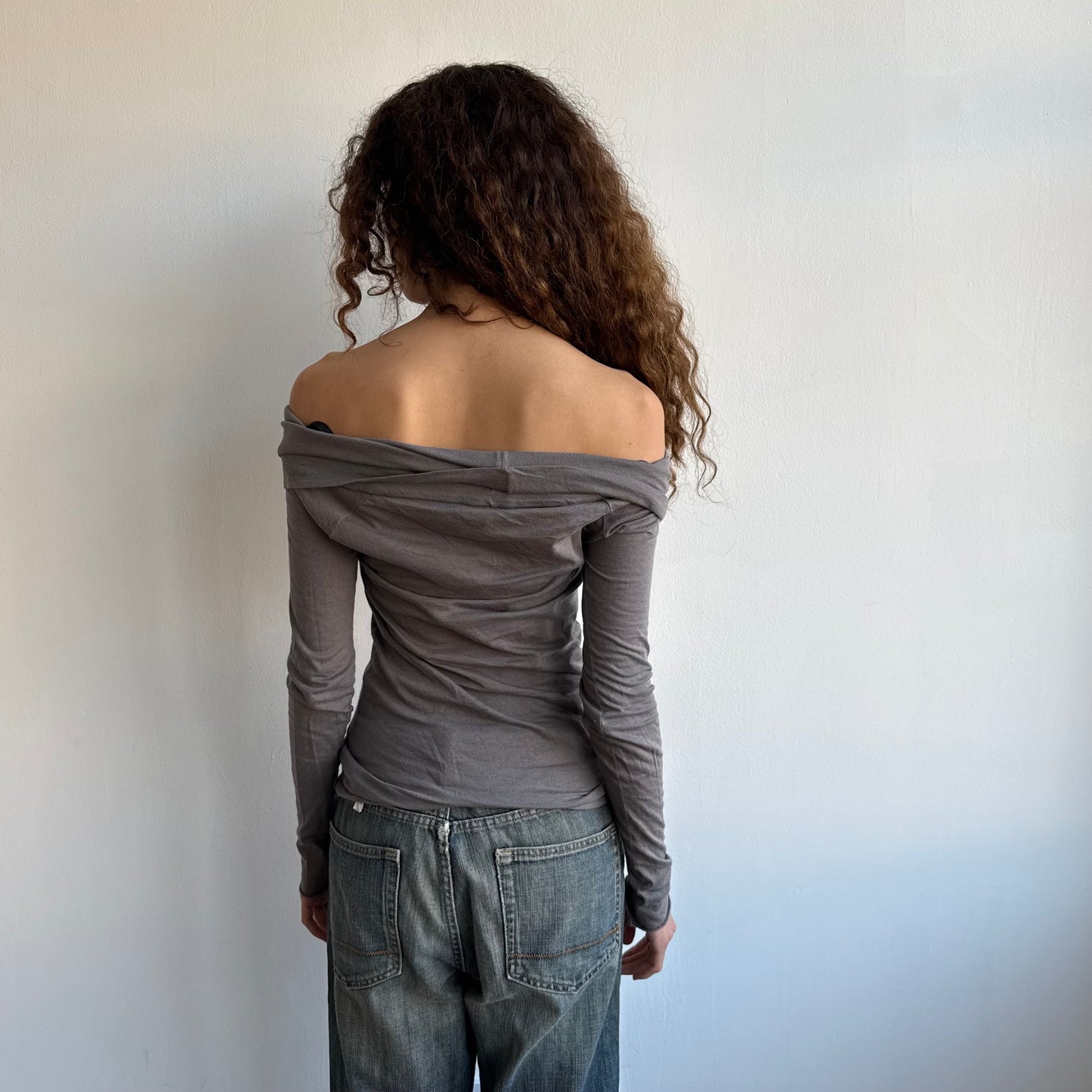 Taupe bardot fold over top - Size S