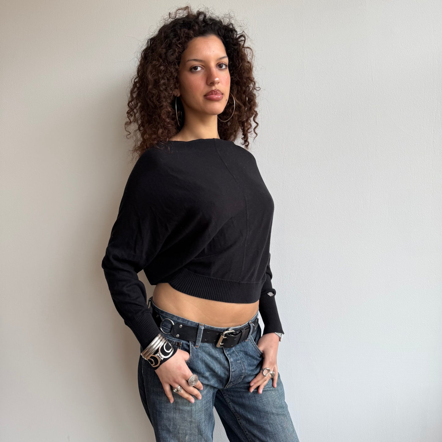 Black slouchy batwing knit - Size S
