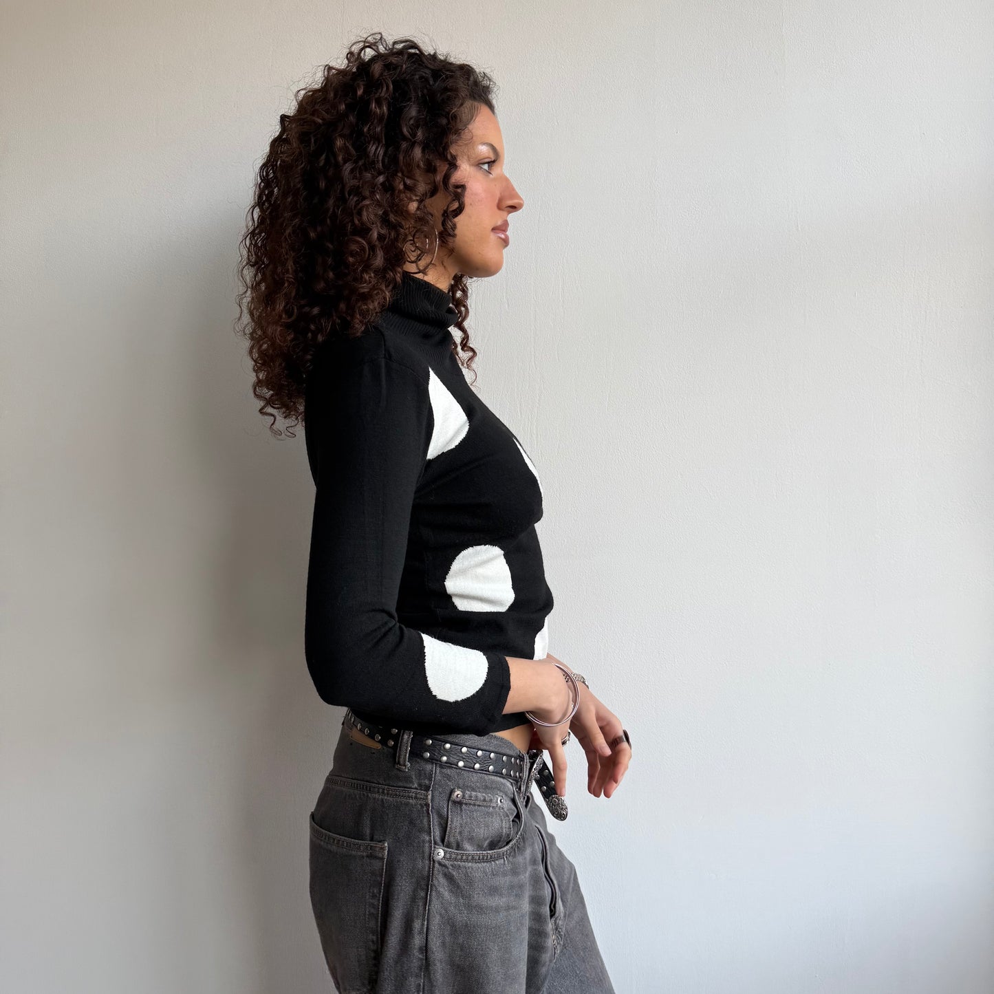 Black polka dot roll neck - Size S