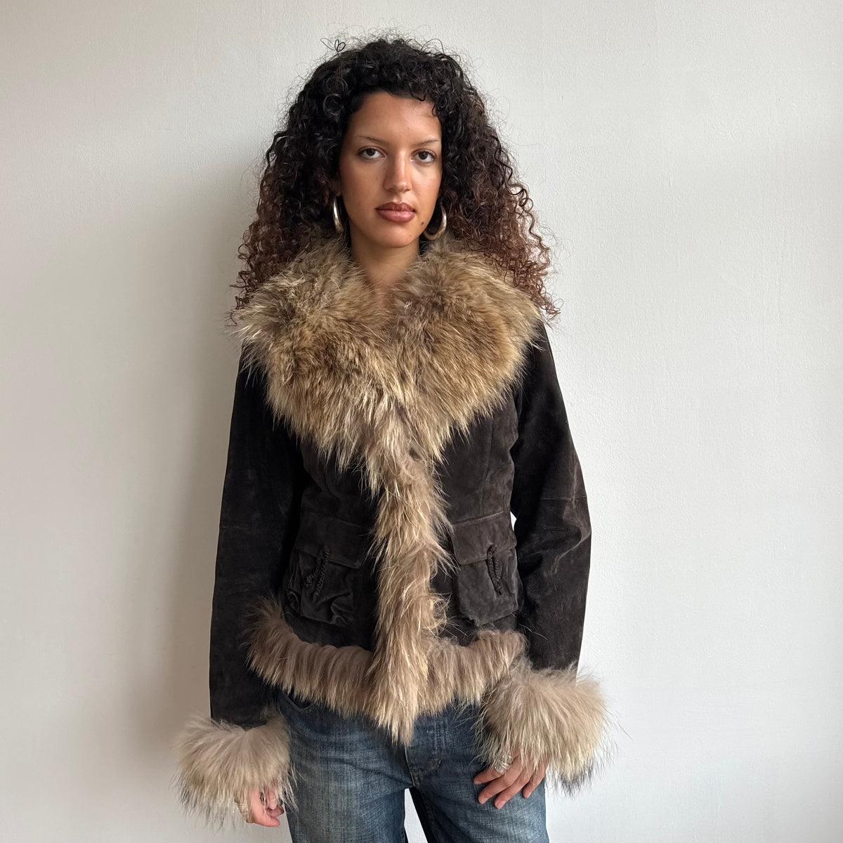 Brown suede fur afghan - Size M