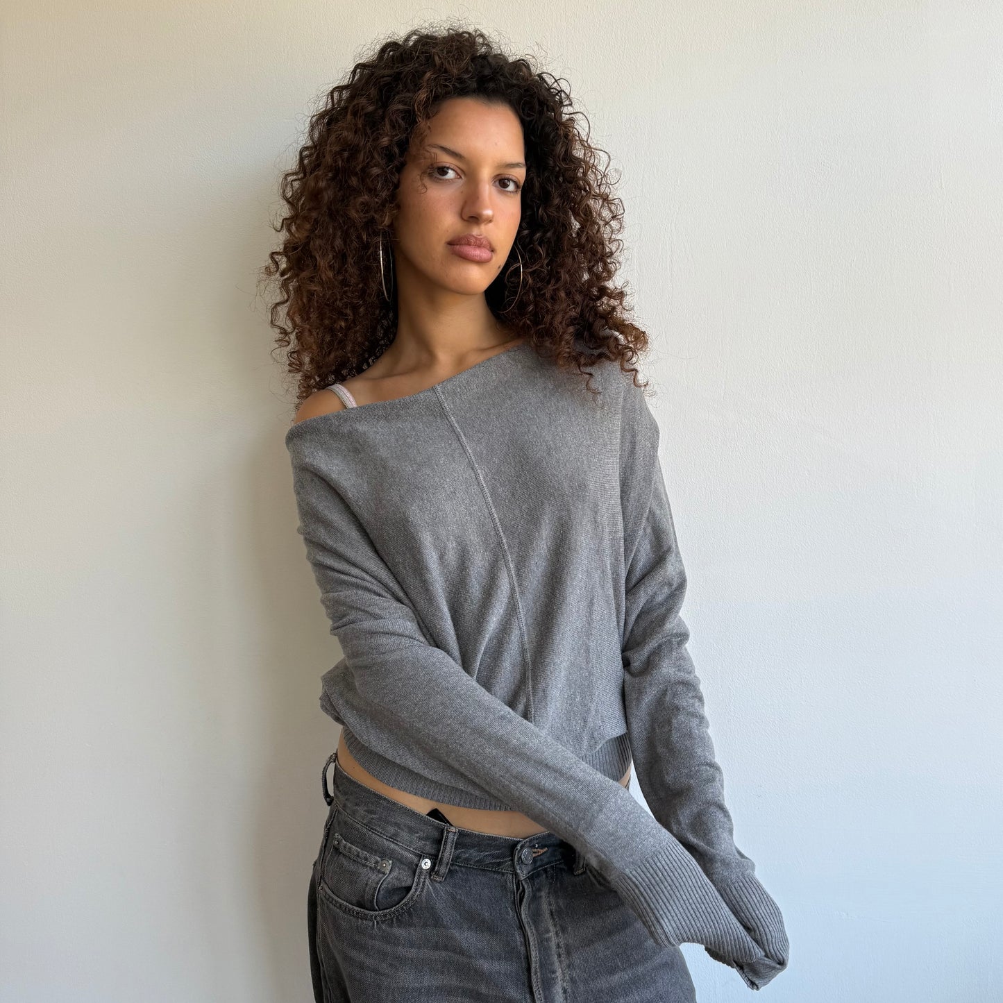 Grey slouchy button knit - Size S/M