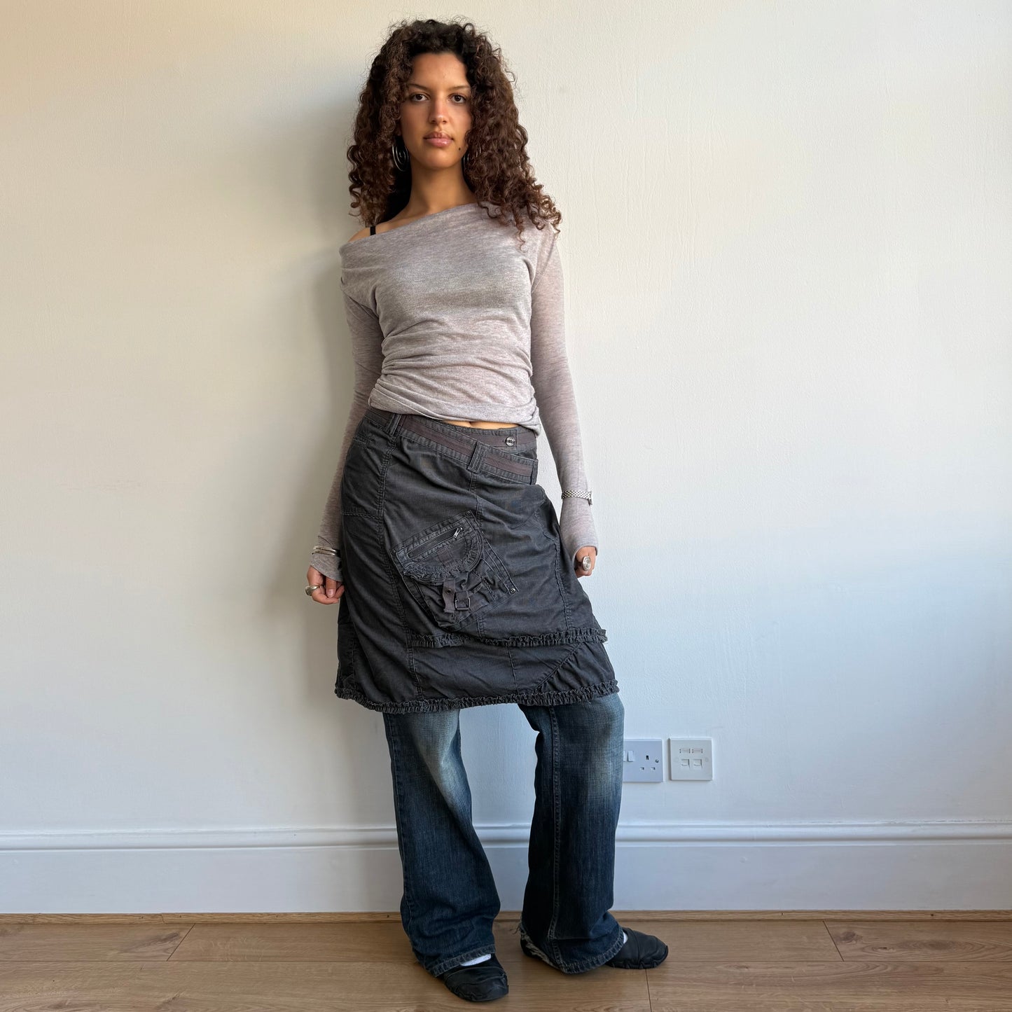 Grey cord archival midi skirt - Size M