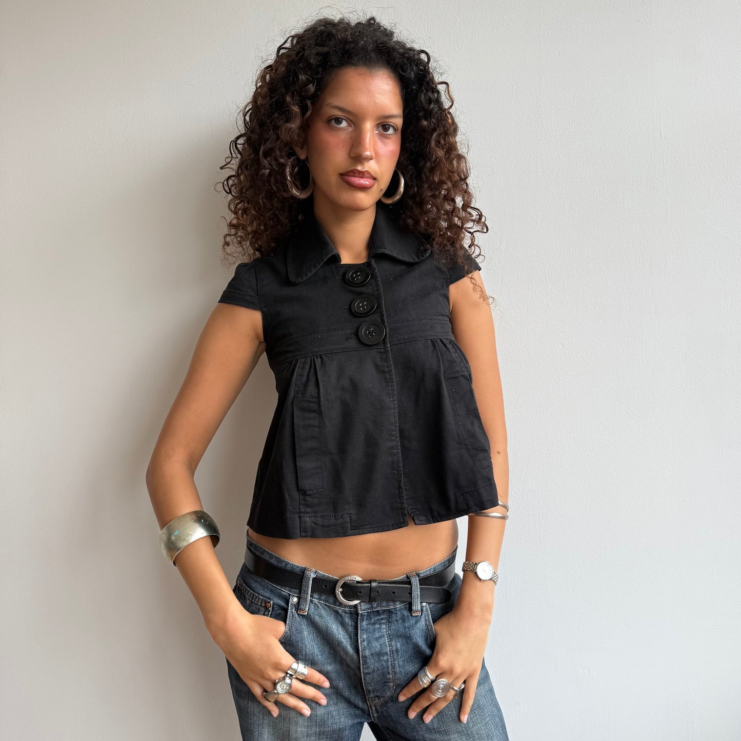Black short sleeve peacoat - Size XS
