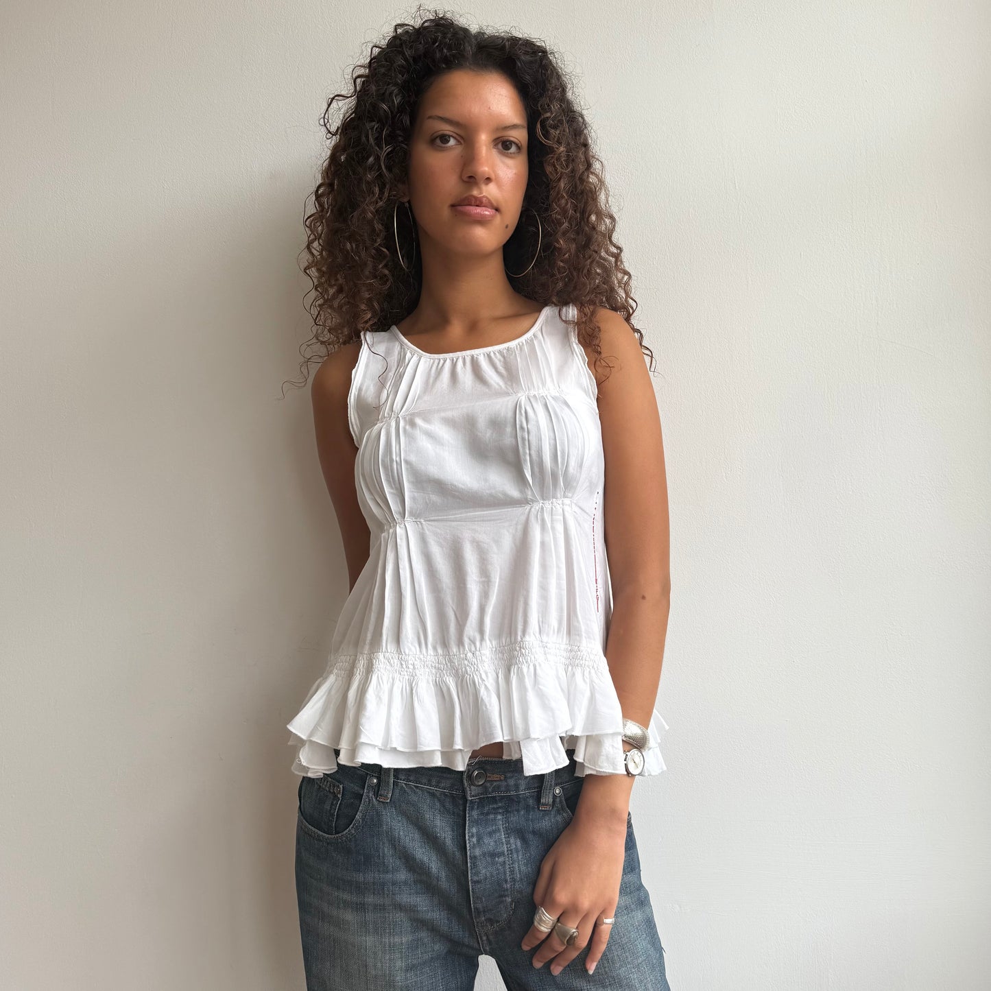 White MFG ruffle top - Size S