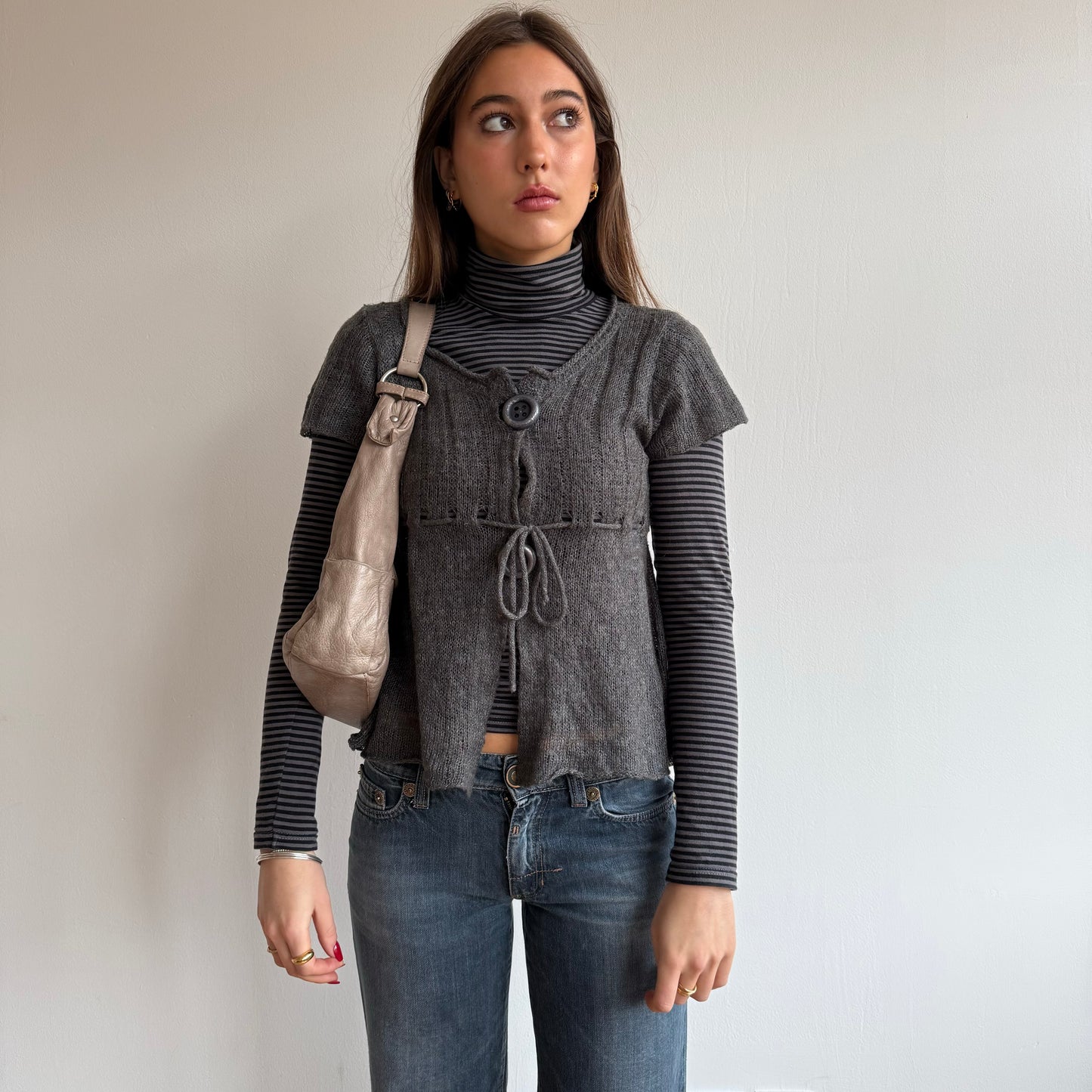 Grey and black stripe roll neck - Size S