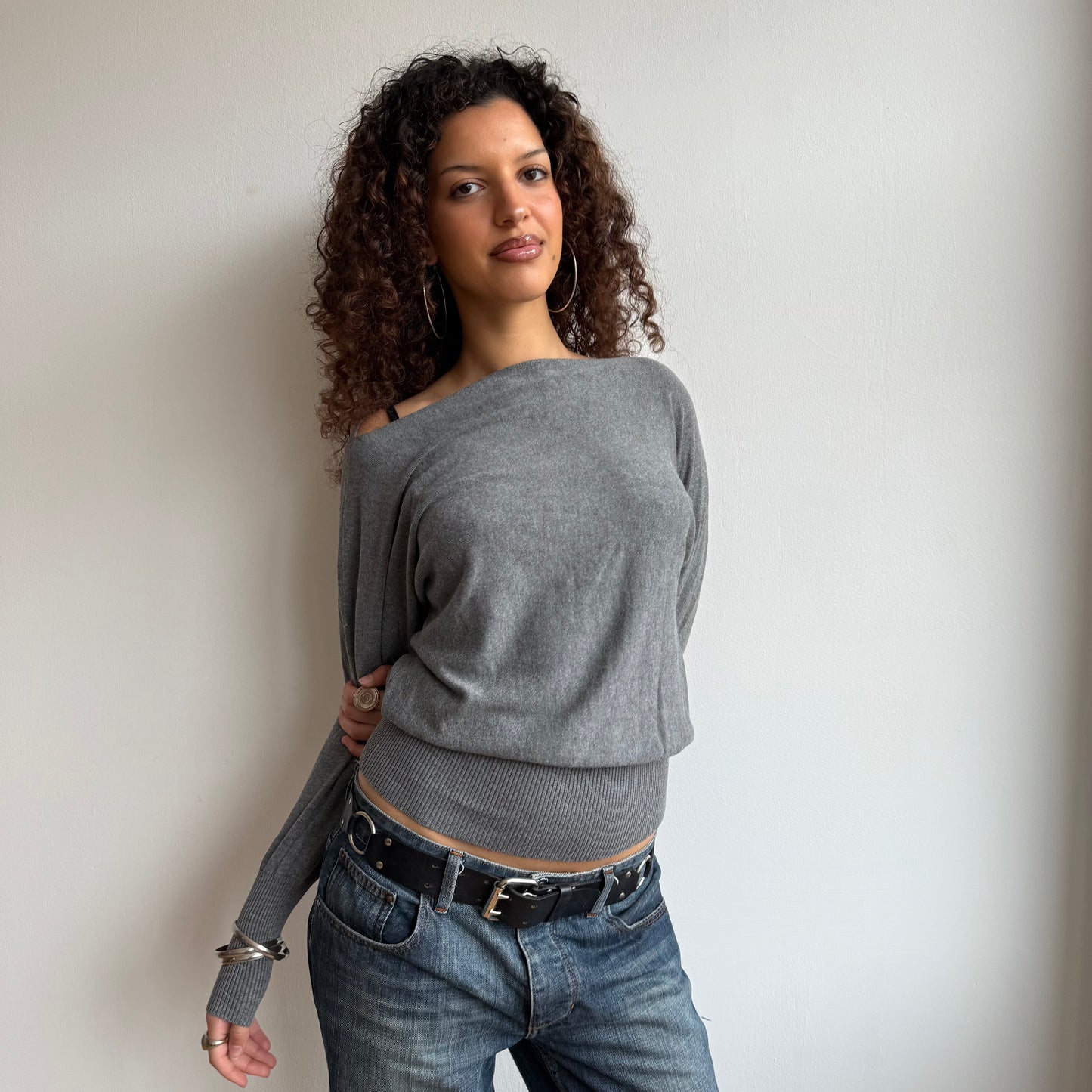 Grey slouchy knit jumper - Size S