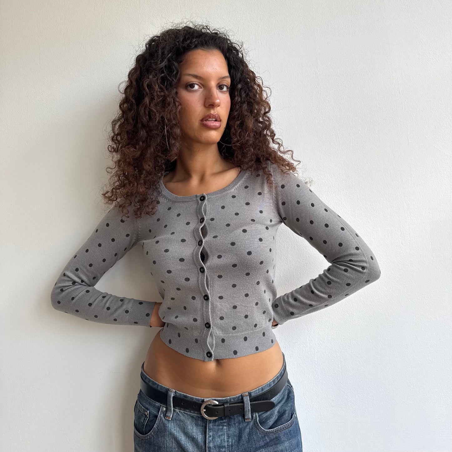 Grey polka dot cardi - Size S