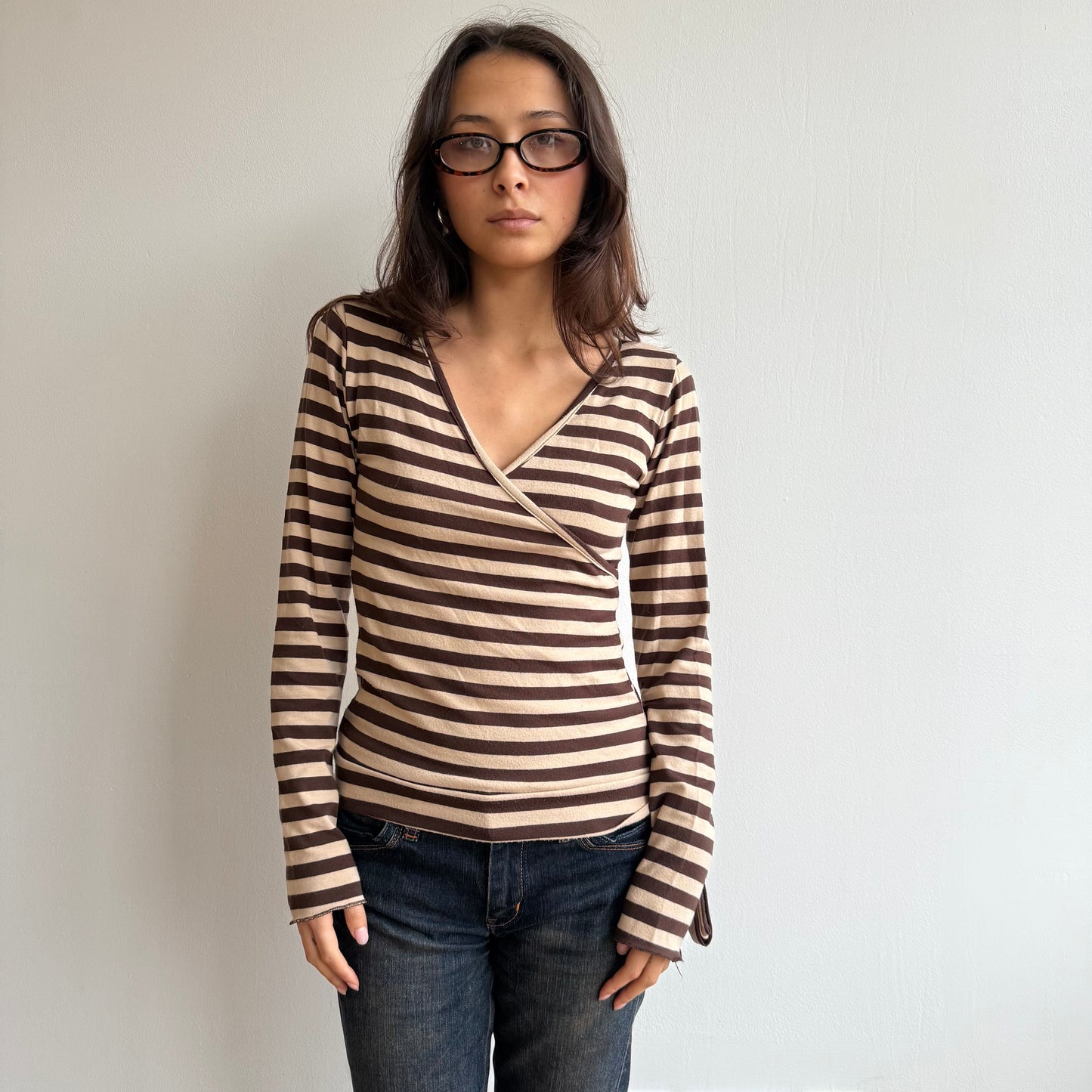 Beige striped wrap top - Size S