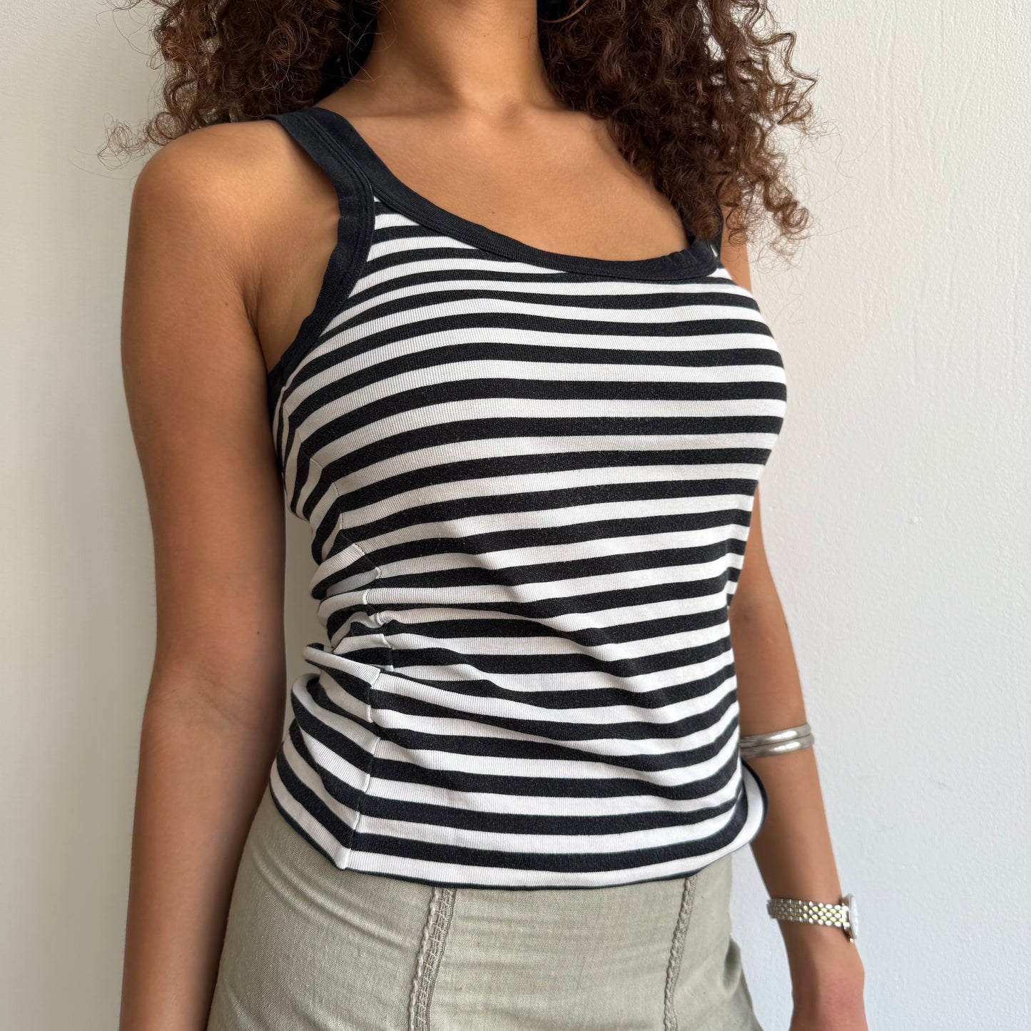 Black + white striped cami - Size M