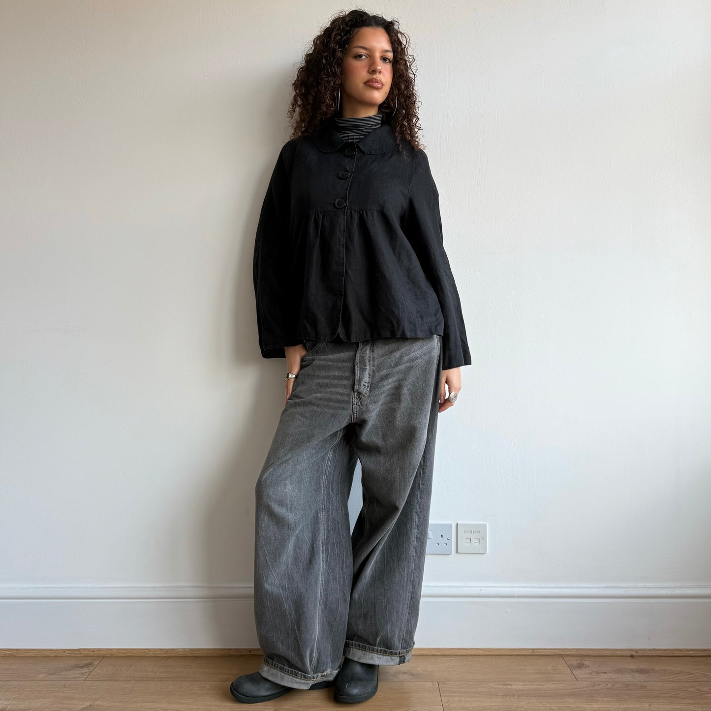 Black linen peacoat - Size M